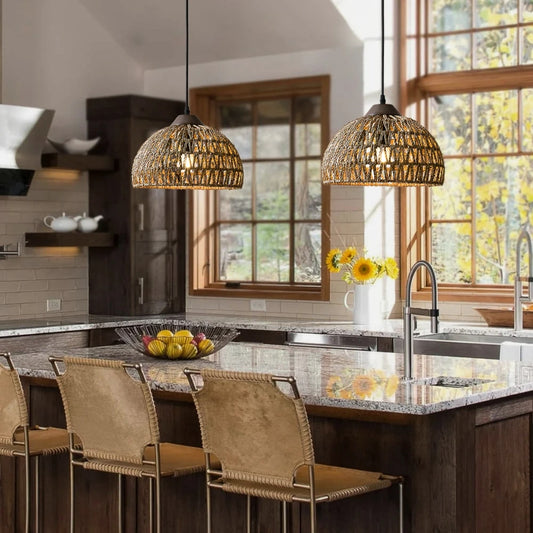 Milford small Dome basket weave pendant light