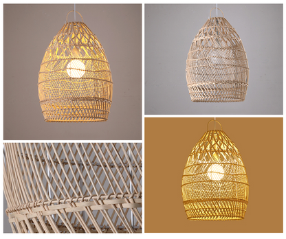 Minna Bohemian rattan bell pendant 1-light when turned on