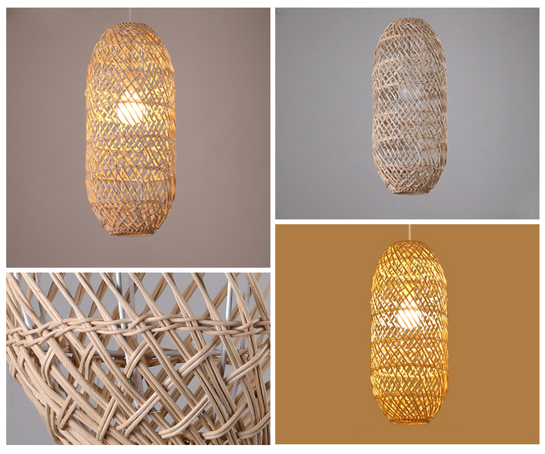 Minna Bohemian rattan cylinder pendant 1-light when turned on