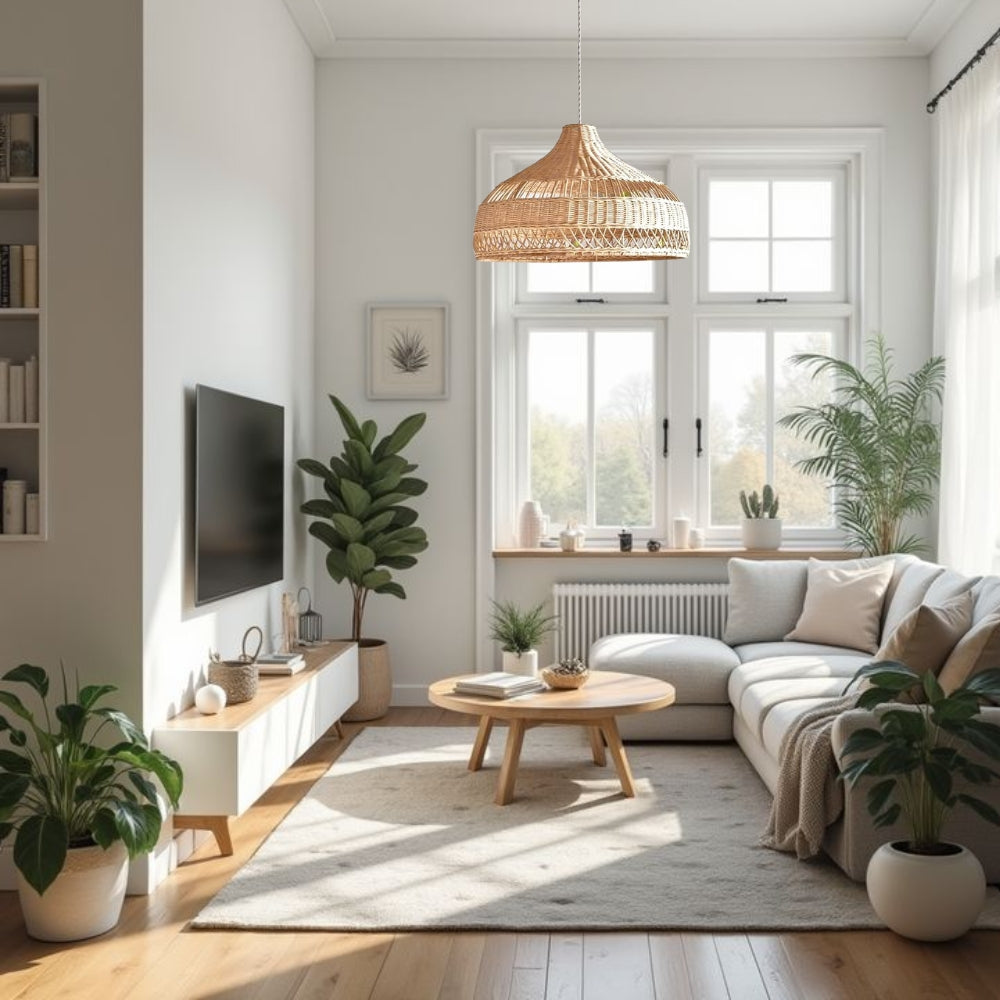 Moijabana dome rattan pendant light fixture in the living room