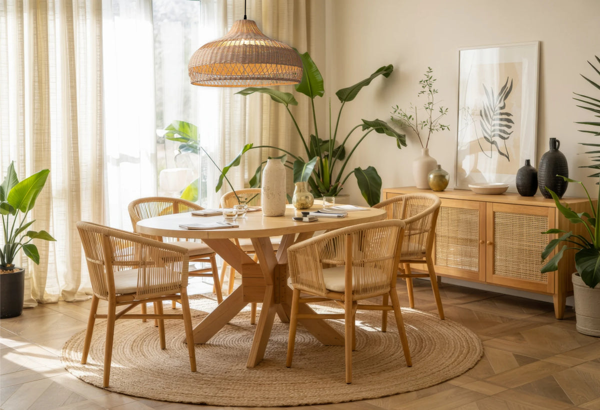 Moijabana rattan dome basket pendant light for Boho Dining Room