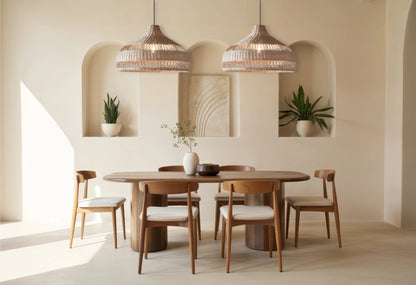 Moijabana rattan dome basket pendant light in Japandi Dining Room