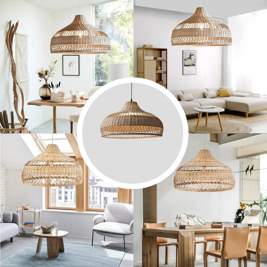 Moijabana rattan wicker woven dome basket pendant light for various rooms