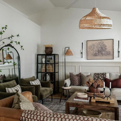 Moijabana woven wicker dome basket rattan pendant light for Vintage Living Room