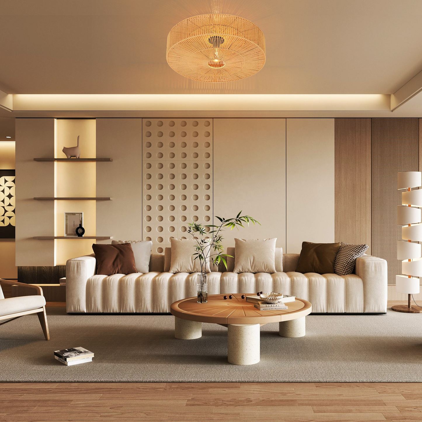 Monike Classic Rattan Drum Light in Living Room