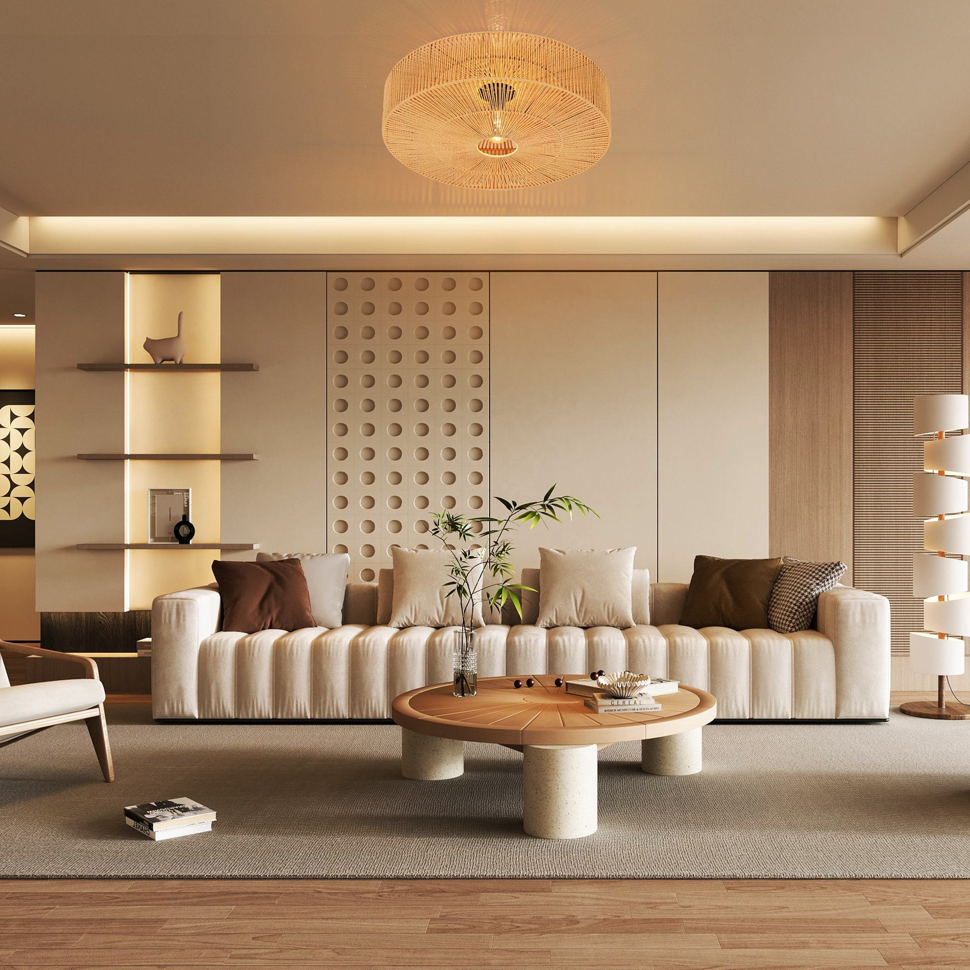 Monike Classic Rattan Drum Light in Living Room