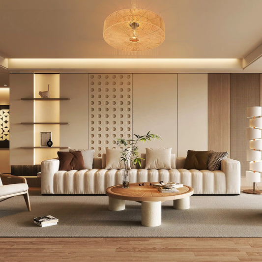 Monike Classic Rattan Drum Light in Living Room