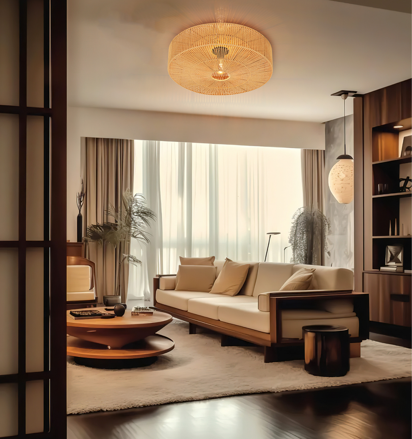 Monike Drum Rattan Light for Japandi Room