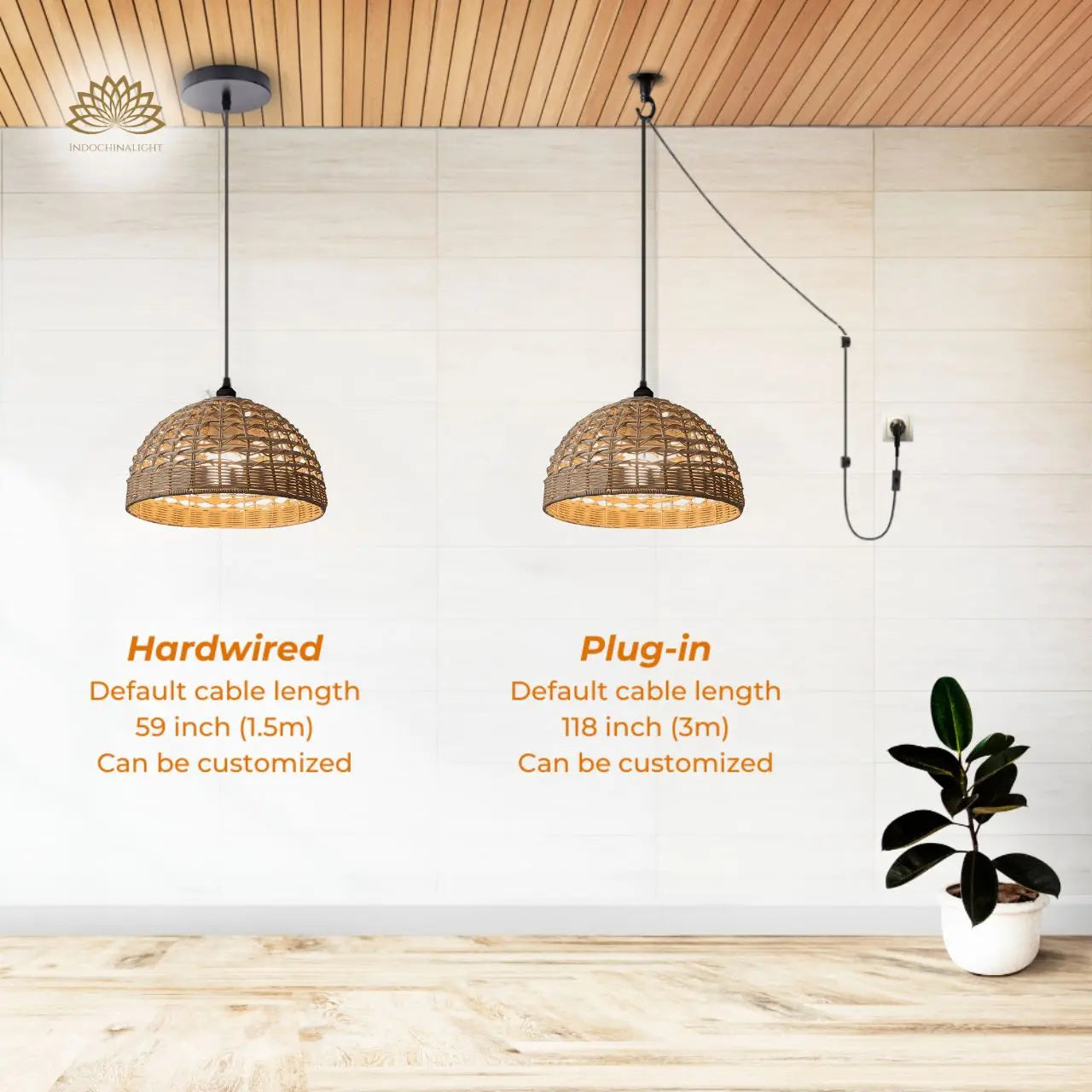 Mounting Types of Eauso Rattan Wicker Pendant Light