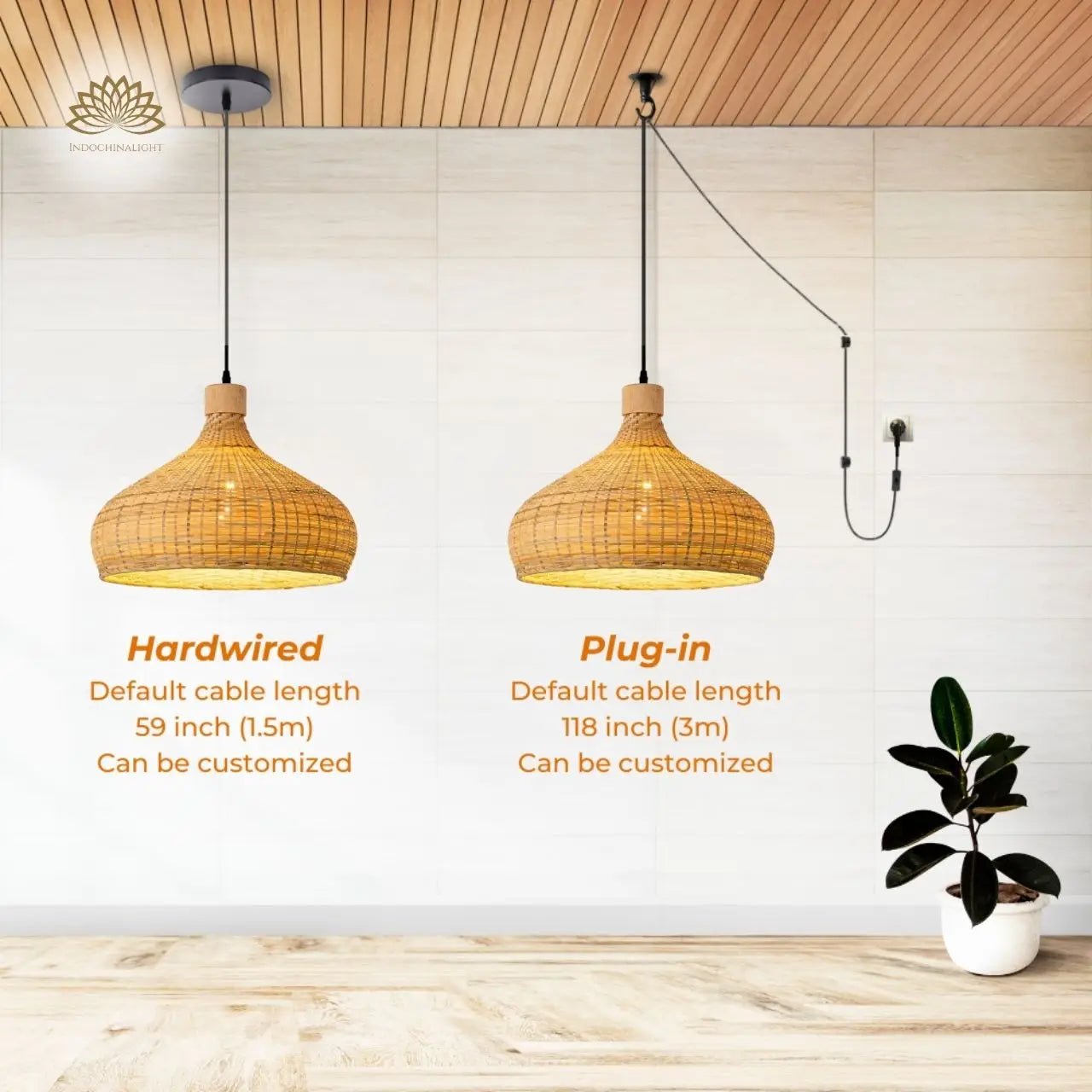 Mounting Types of Rasa Bamboo Woven Dome Pendant Light