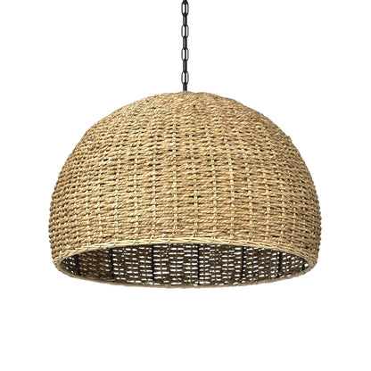 Natural Bowl Grey Wicker Pendant Light