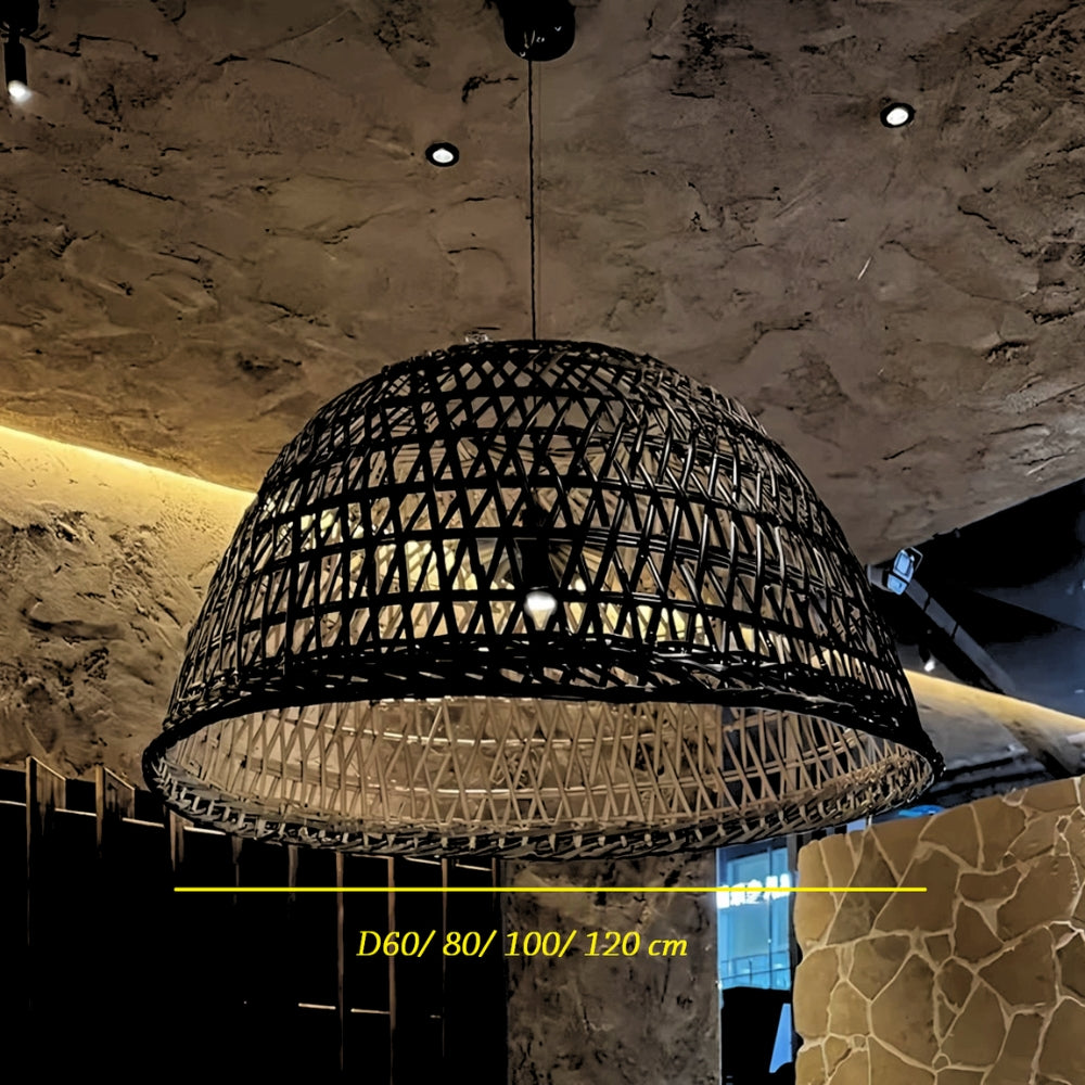 Neroweave Black Dome Rattan Pendant Light in Extra Large Sizes