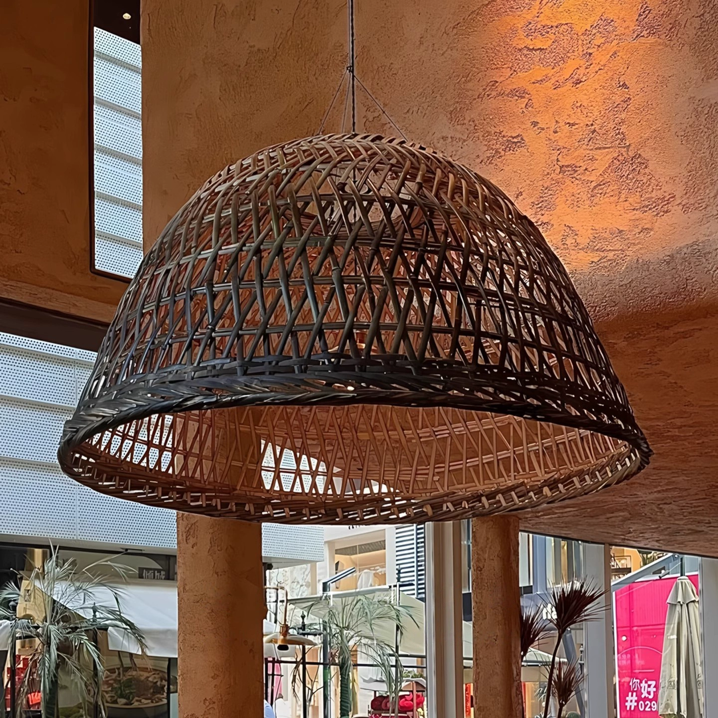 Neroweave Extra Large Black Dome Rattan Pendant Light Hanging Shade