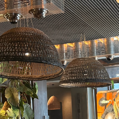 Neroweave Extra Large Black Dome Rattan Pendant Lights for Cafe Space