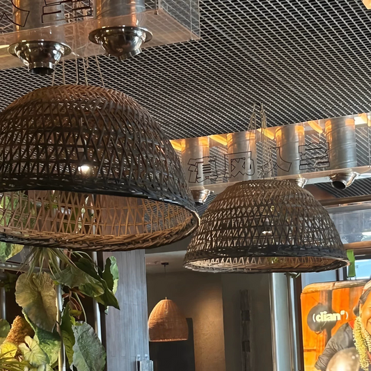 Neroweave Extra Large Black Dome Rattan Pendant Lights for Cafe Space