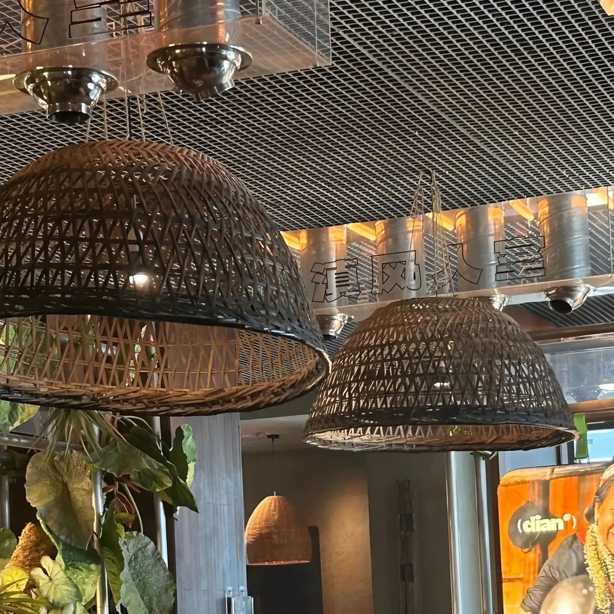 Neroweave Extra Large Black Dome Rattan Pendant Lights for Cafe Space