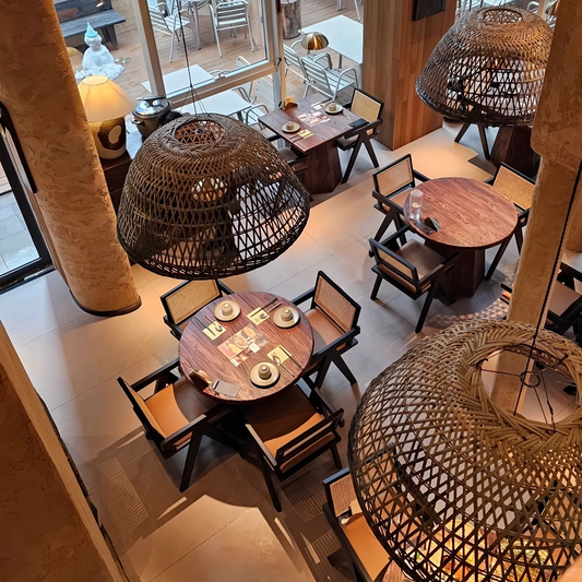 Neroweave Extra Large Black Dome Rattan Pendant Lights for Zen Restaurant