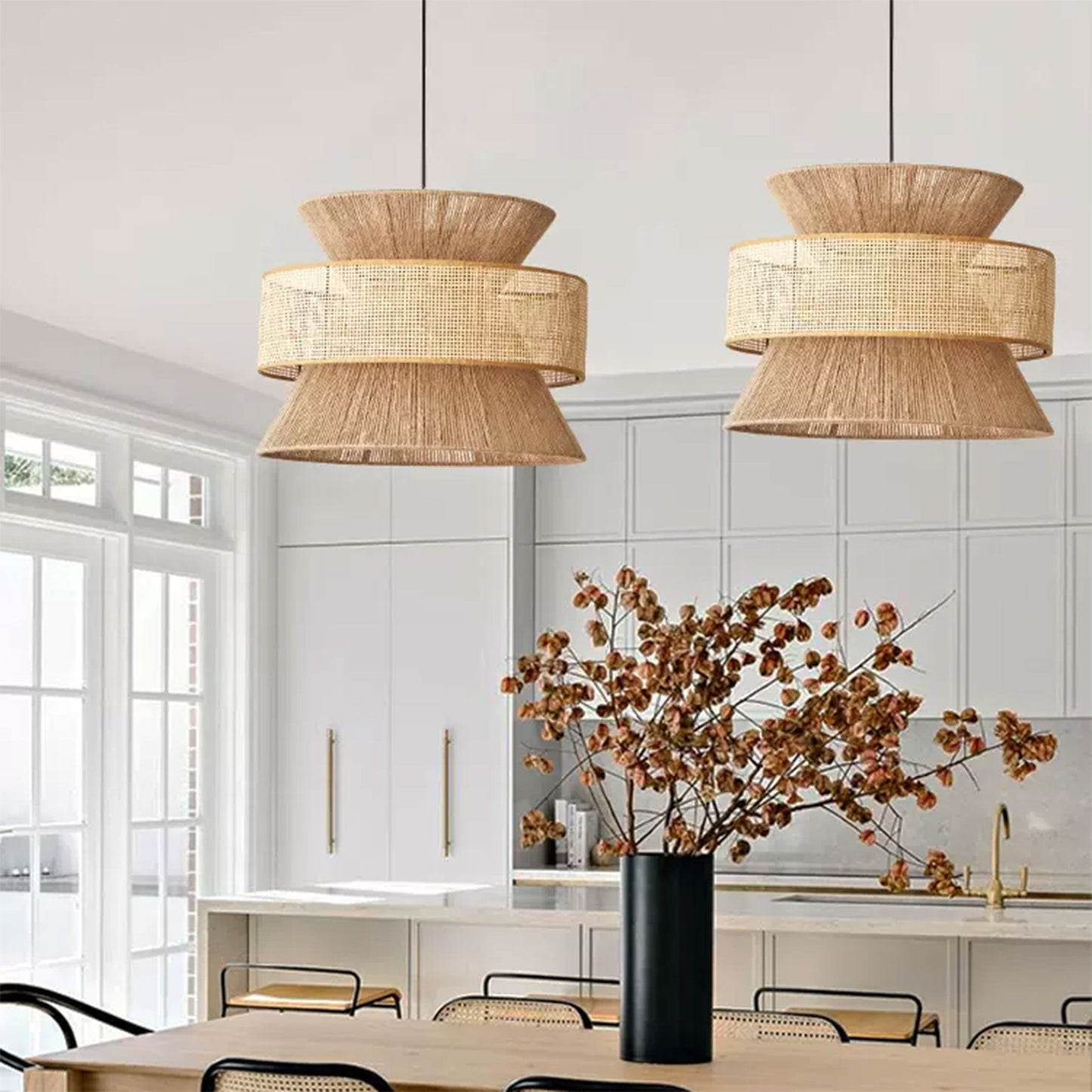 Nimes Rattan Drum Pendant Light over Dining Table