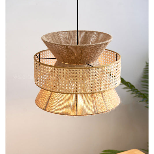 Nimes Rattan wicker drum pendant light fixture