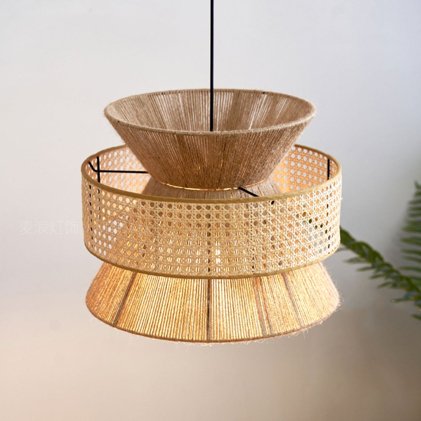 Nimes Wabi Sabi Rattan wicker drum pendant light fixture