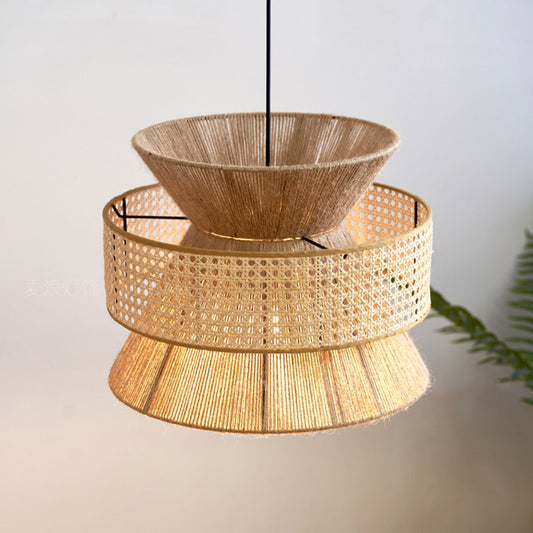 Nimes Wabi Sabi Rattan wicker drum pendant light fixture