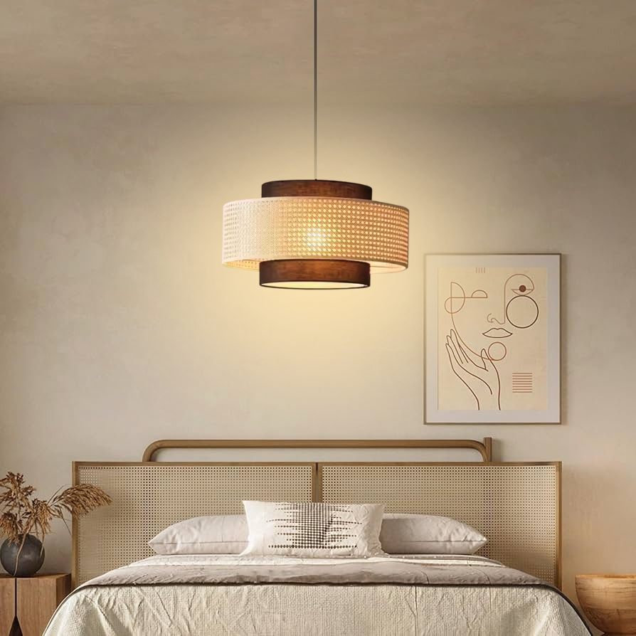nivara drum pendant lighting in bedroom