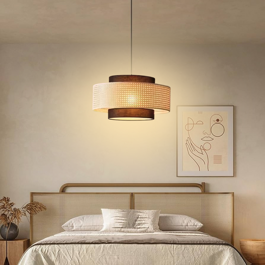 nivara drum pendant lighting in bedroom