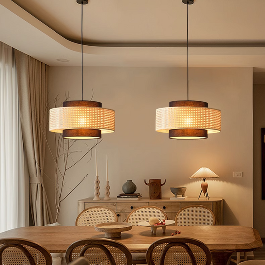 Nivara rattan drum pendant lights