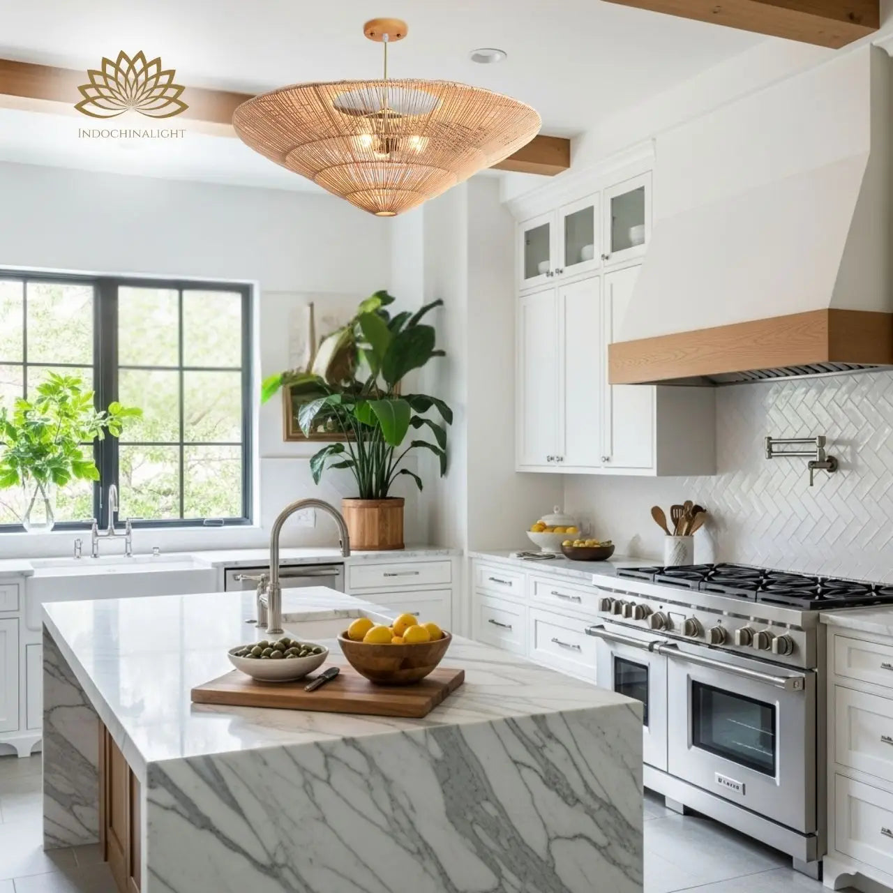 Nordic Umbrella Rattan Pendant Light for kitchen island