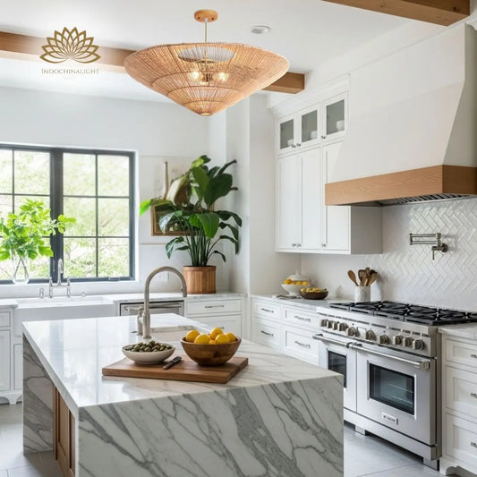 Nordic Umbrella Rattan Pendant Light for kitchen island