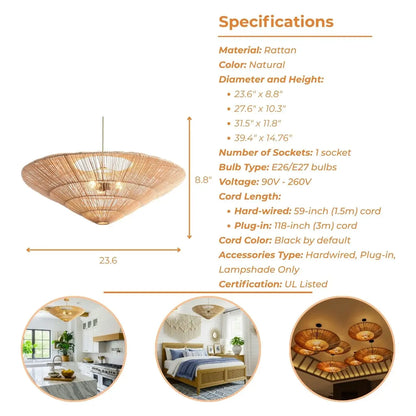 Nordic Umbrella Rattan Pendant Light's specifications