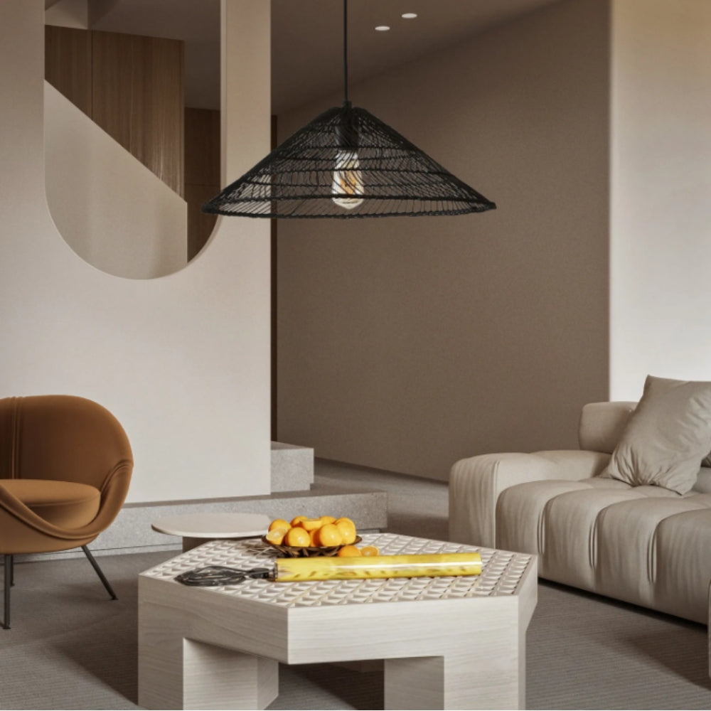 Nova Black Rattan Pendant Light for Wabi Sabi Living Room