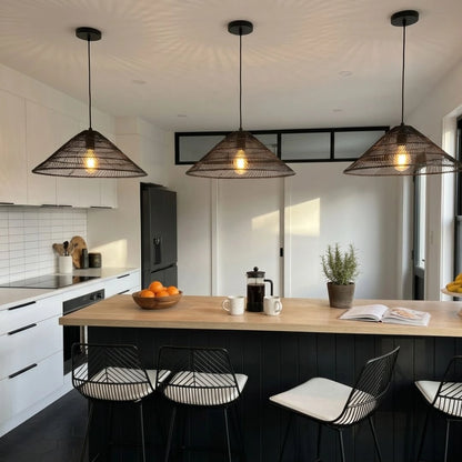 Black rattan light - Nova Modern Farmhouse pendant fixture for kitchen island