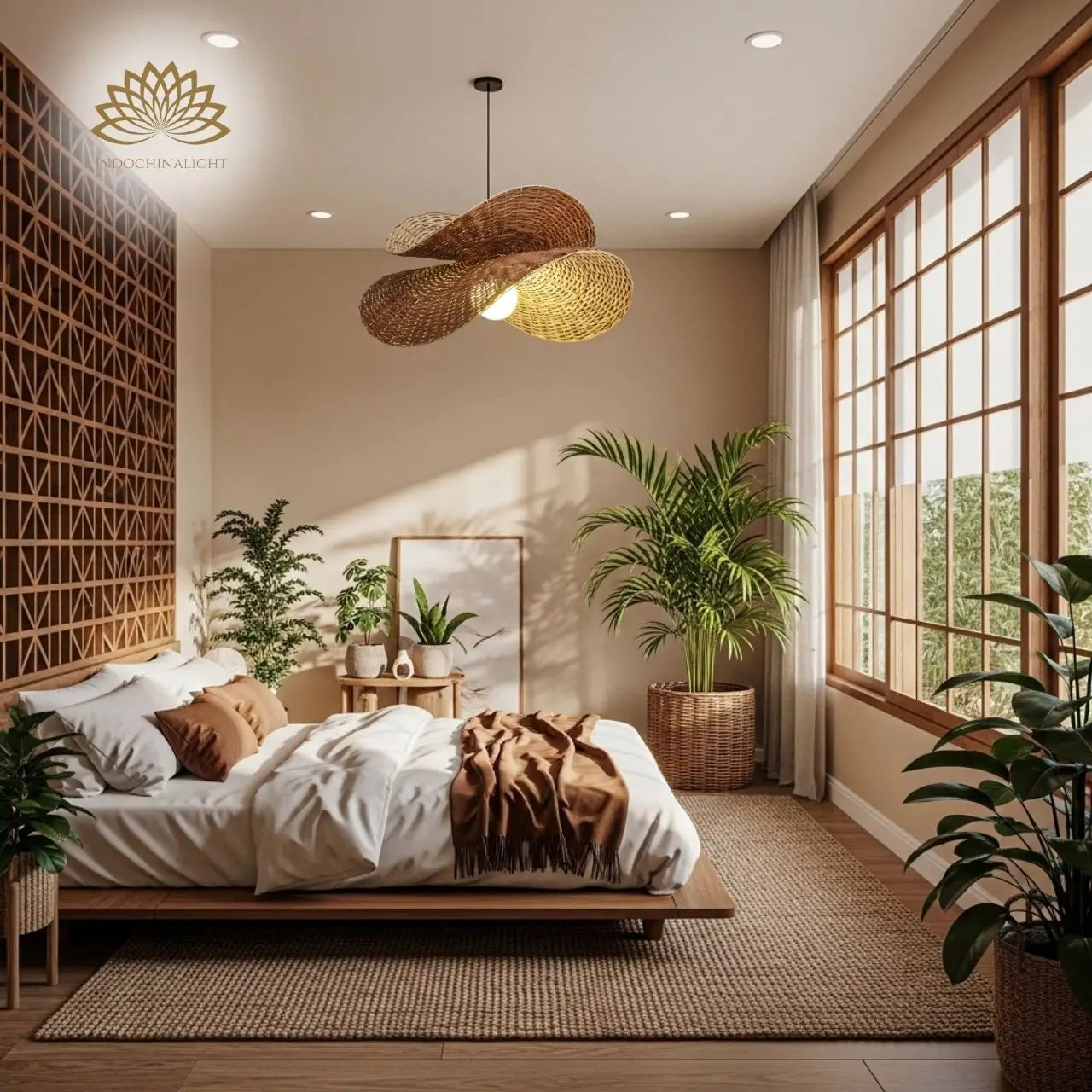 Ooas Bloom Wicker Bamboo Pendant Light for bedroom