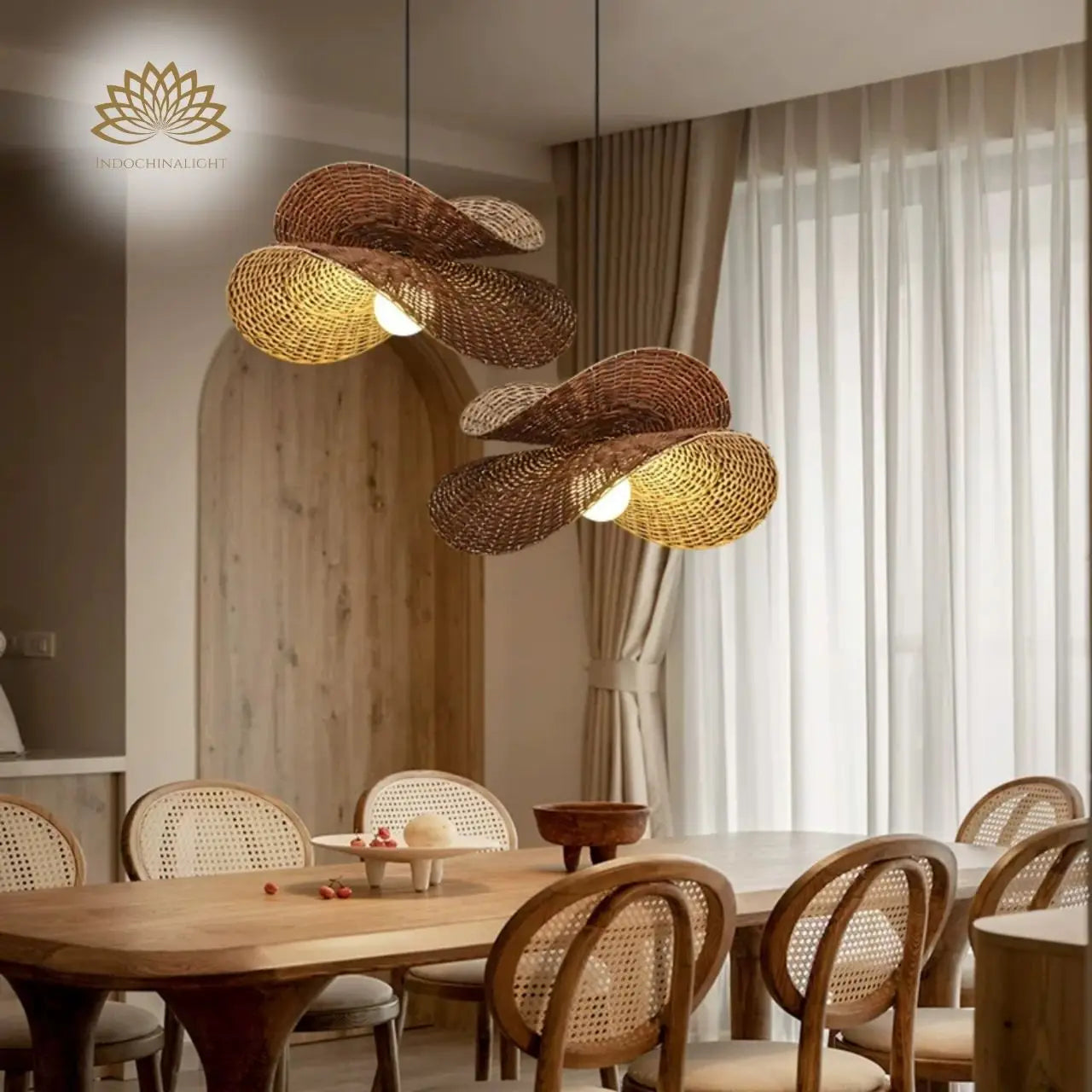 Ooas Bloom Wicker Bamboo Pendant Light for dining room