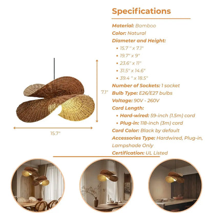 Ooas Bloom Wicker Bamboo Pendant Light's specifications