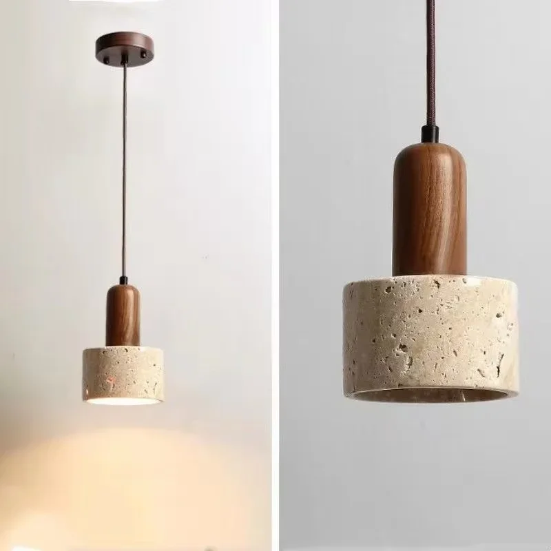 Ora Wabi Sabi Cylinder Travertine Stone Pendant Light when turn on and turn off