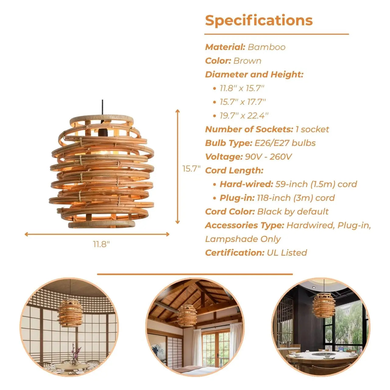 Oriana Grass Bamboo Pendant Light's specifications