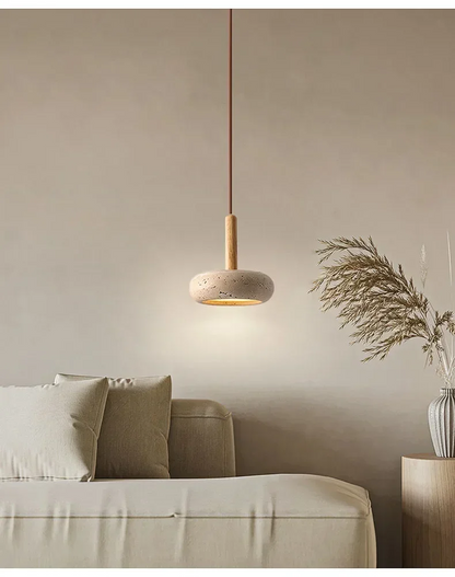 Osho Travertine Round Stone Pendant Light for Wabi Sabi Room