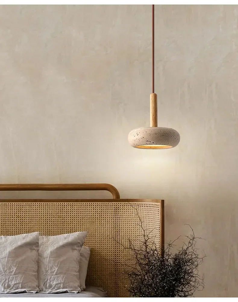 Osho Wabi Sabi Round Travertine Stone Pendant Light for bedside