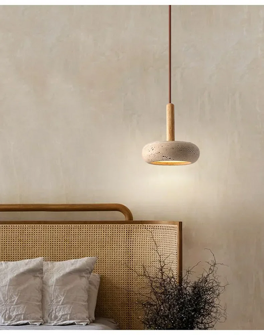 Osho Wabi Sabi Round Travertine Stone Pendant Light for bedside