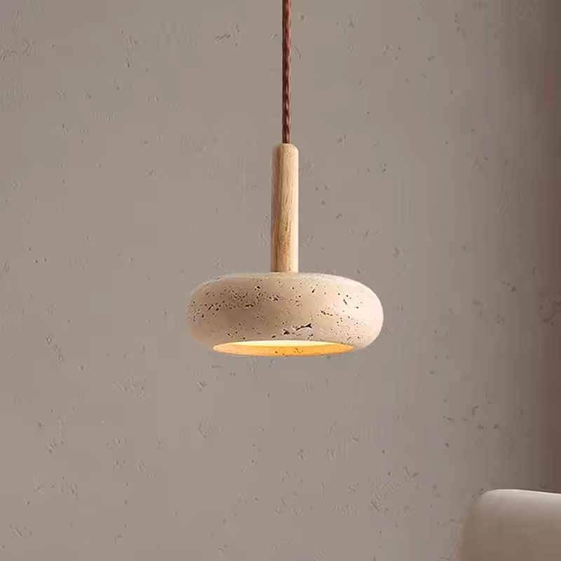 Osho Wabi Sabi Round Travertine Stone Pendant Light