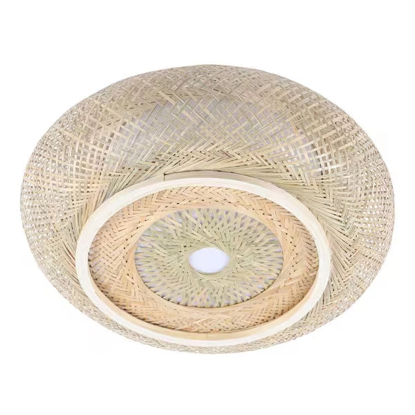 Oukaning Large Bamboo Round Pendant Light - 16 Inch Flush Mount Shade