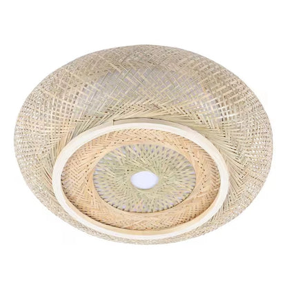 Oukaning Large Bamboo Round Pendant Light - 16 Inch Flush Mount Shade