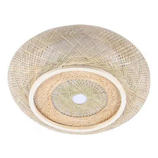 Oukaning Large Bamboo Round Pendant Light - 16 Inch Flush Mount Shade