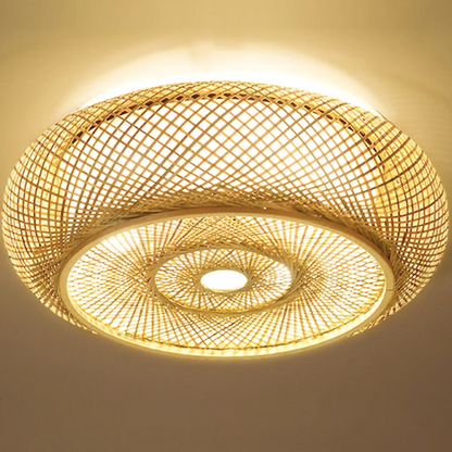 Oukaning Large Round Bamboo Ceiling Light