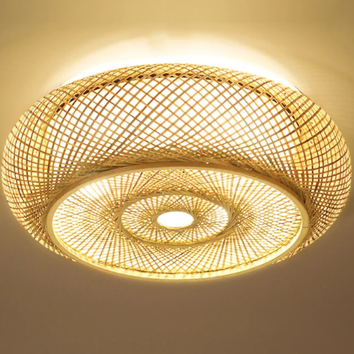 Oukaning Large Round Bamboo Ceiling Light