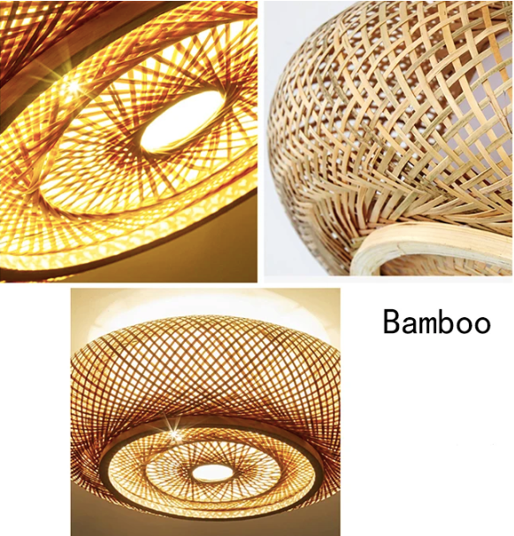 Oukaning Large Round Bamboo Light Fixture