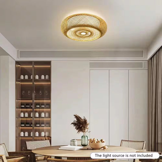 Oukaning Large Round Bamboo Light for Dining Room