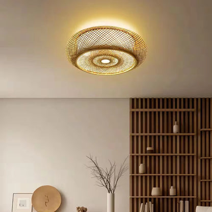 Oukaning Large Round Bamboo Light for Japandi Room
